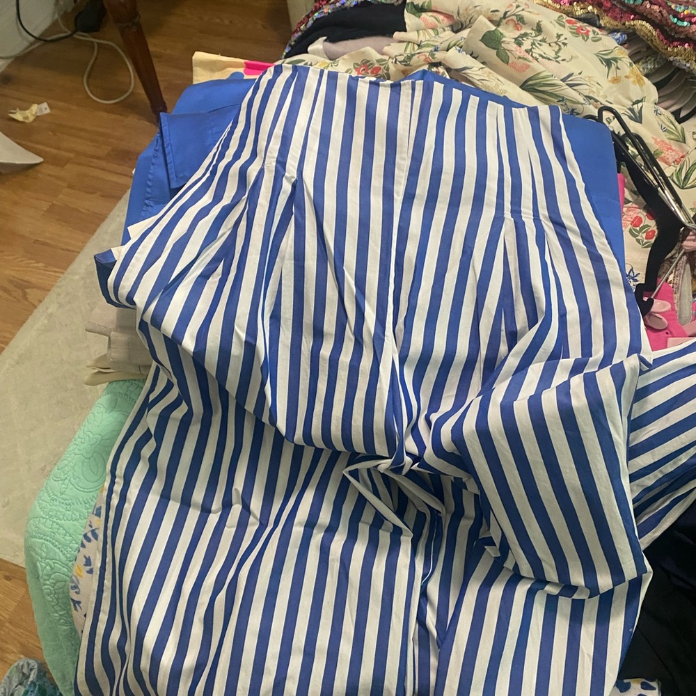 Blue and White Striped Women's Pants